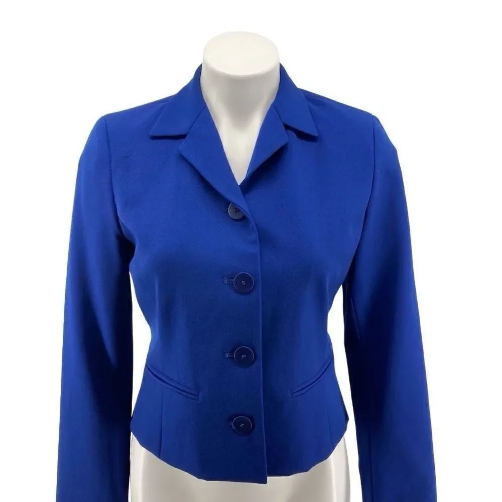 Vintage Saks Fifth Avenue Folio Collection Wool Blue Button Front Blazer 4P